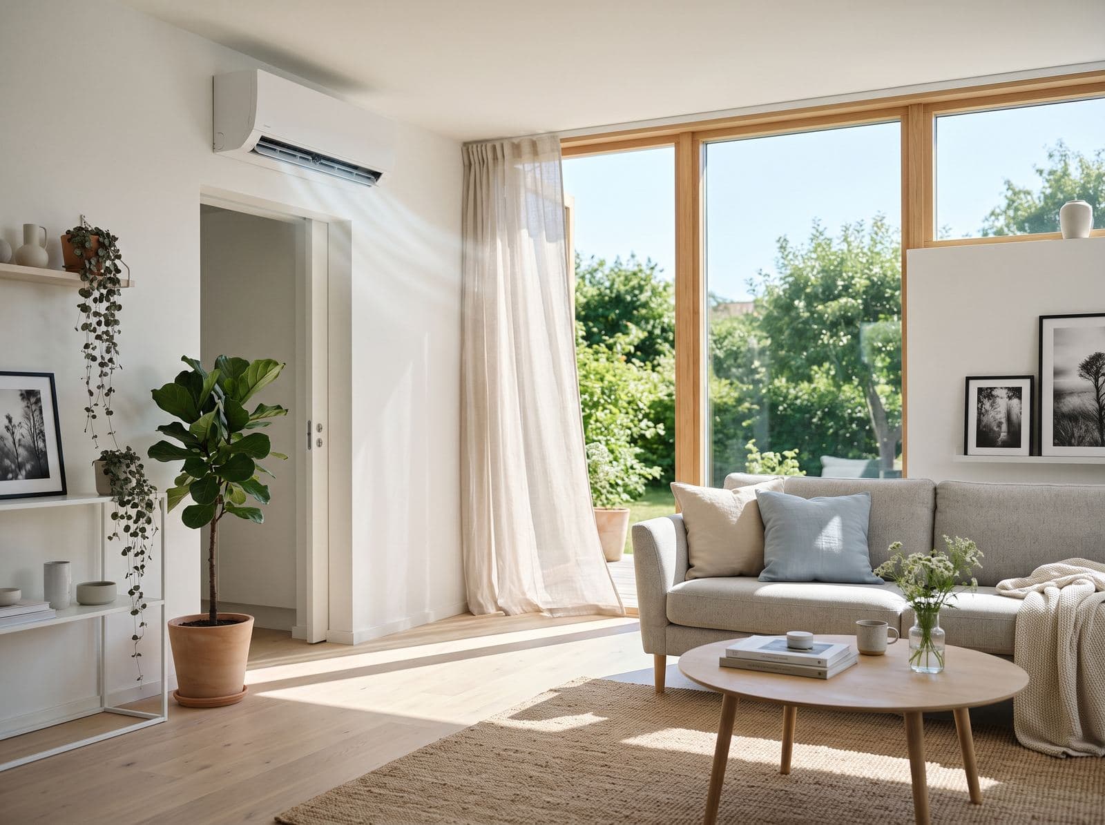 Lydsvag indedel til aircondition monteret over dør i soveværelse